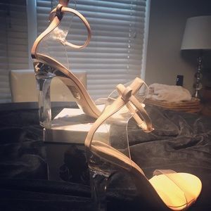 Aldo Open Toe Strappy Clear Block Heel